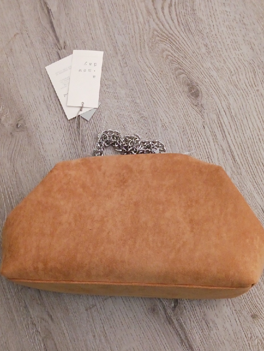 a new day Tan Suede Studded Clutch with Silver Chain - Picture 5 of 7